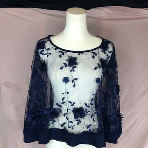 Prom Sheer Navy Floral Embroidered Cover Up Wrap for Gowns Size Small Medium XL